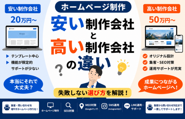 安い制作会社と高い制作会社の違いを比較しホームページ制作の費用や成果の差を解説する青森の中小企業向けアイキャッチ画像