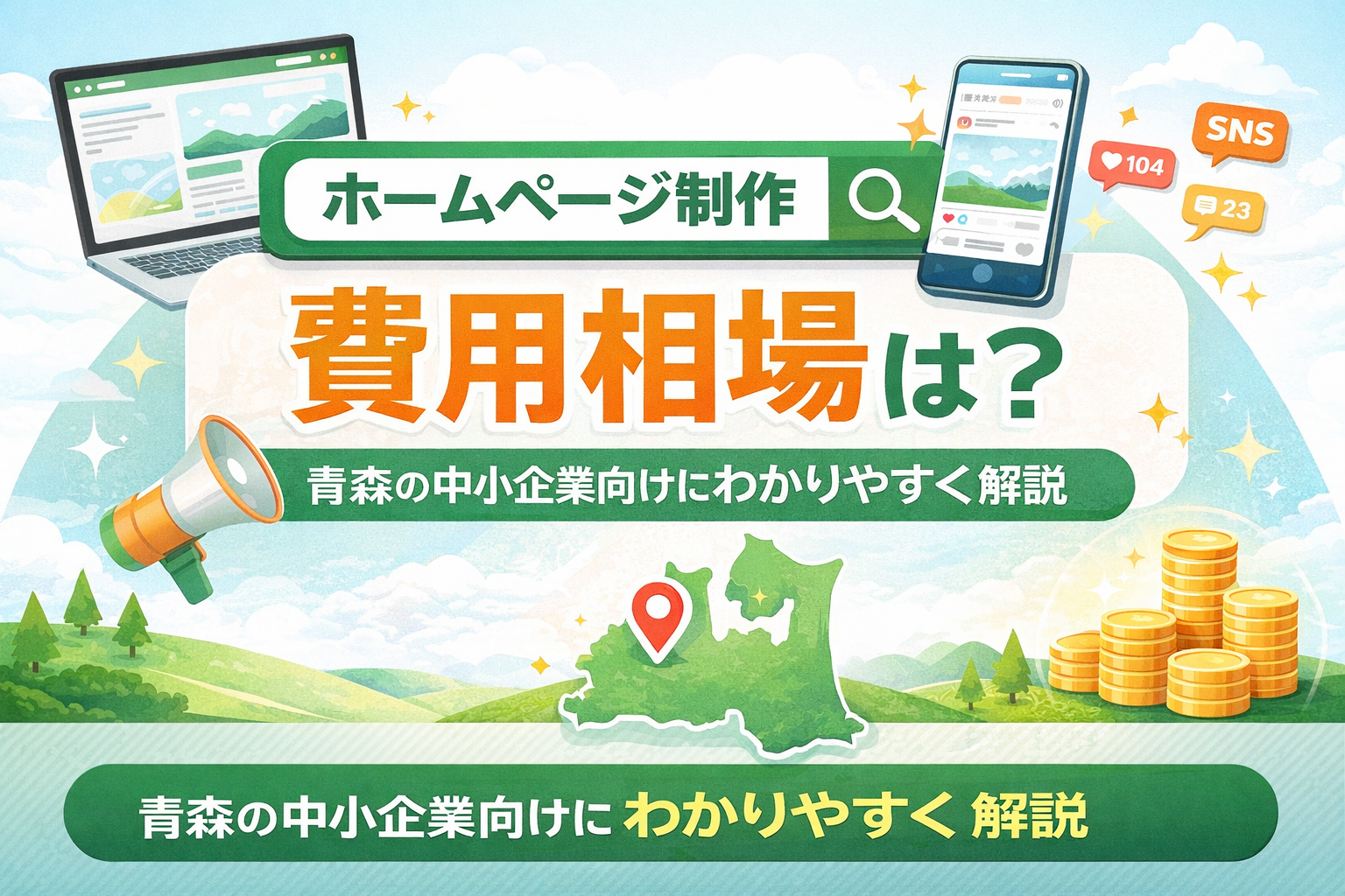 ホームページ制作の費用相場を青森の中小企業向けに解説するアイキャッチ画像