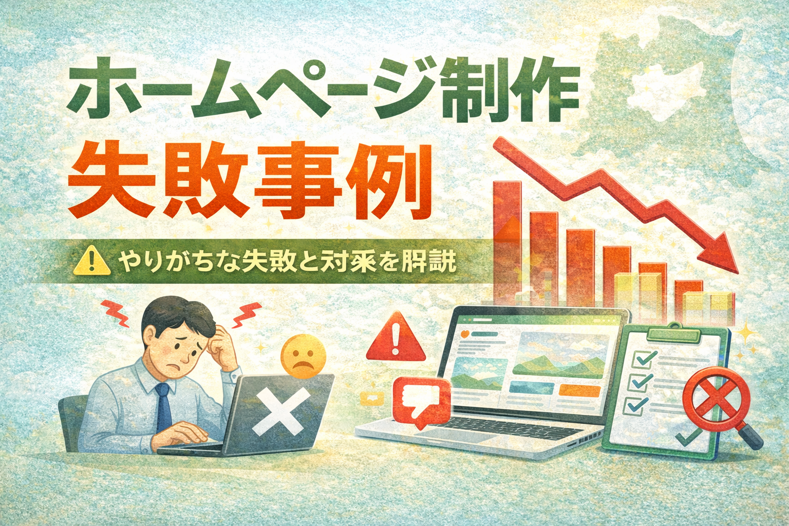 ホームページ制作の失敗事例とよくある失敗パターンを解説する青森の中小企業向けアイキャッチ画像