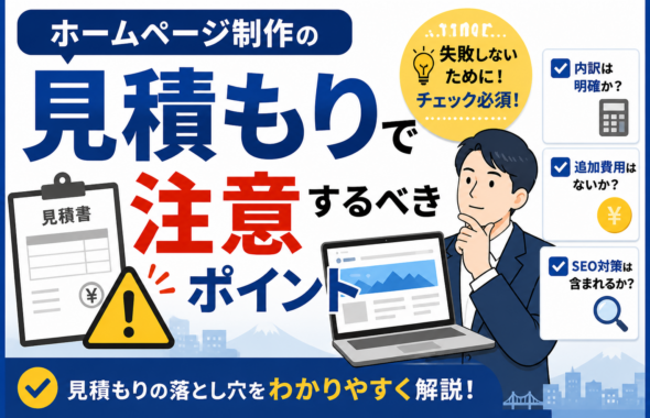 ホームページ制作の見積もりで注意するべきポイントやチェック項目を初心者向けに分かりやすく解説する青森の中小企業向けアイキャッチ画像